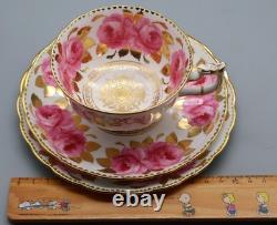 T. Goode Co Fine Bone China New Chelsea Trio Cup & Saucers Pink Rose & Gold