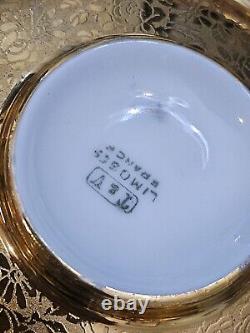 T & V LIMOGES 6 TEACUPS/Saucers Gold Encrusted Hand painted Scenes Mhyts/Cherubs
