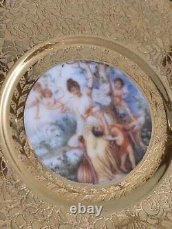 T & V LIMOGES 6 TEACUPS/Saucers Gold Encrusted Hand painted Scenes Mhyts/Cherubs