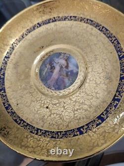 T & V LIMOGES 6 TEACUPS/Saucers Gold Encrusted Hand painted Scenes Mhyts/Cherubs