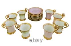 T & V LIMOGES set of 10 Cups and Saucers gilded