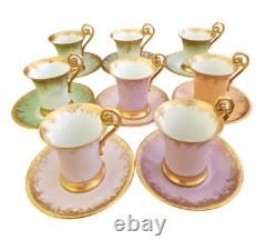 T & V LIMOGES set of 10 Cups and Saucers gilded