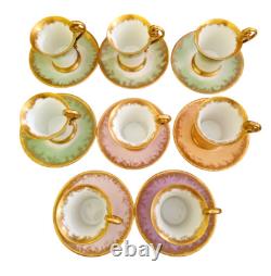 T & V LIMOGES set of 10 Cups and Saucers gilded
