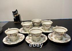 T&V Limoges Antique 5 Gilded Fruit Wreath Cups Saucers Bouillon Chocolate Tea