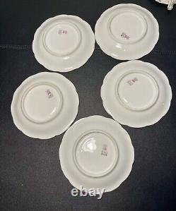 T&V Limoges Antique 5 Gilded Fruit Wreath Cups Saucers Bouillon Chocolate Tea