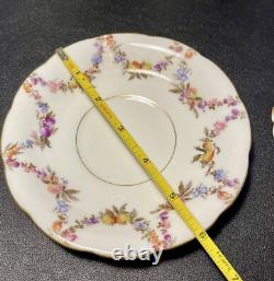 T&V Limoges Antique 5 Gilded Fruit Wreath Cups Saucers Bouillon Chocolate Tea