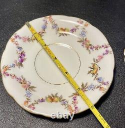 T&V Limoges Antique 5 Gilded Fruit Wreath Cups Saucers Bouillon Chocolate Tea