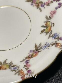 T&V Limoges Antique 5 Gilded Fruit Wreath Cups Saucers Bouillon Chocolate Tea