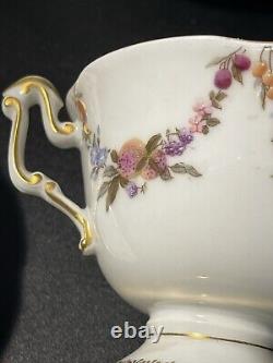 T&V Limoges Antique 5 Gilded Fruit Wreath Cups Saucers Bouillon Chocolate Tea