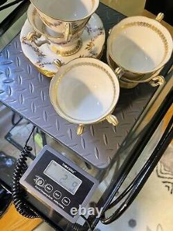 T&V Limoges Antique 5 Gilded Fruit Wreath Cups Saucers Bouillon Chocolate Tea