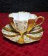 T & V Limoges Tea Cup Saucer Footed, Gold Gilt, Qua Trefoil