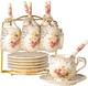 Tea Cup And Saucer Set Of 6, 200ml Vintage Ivory Porcelain Cups Saucers Set With