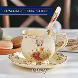 Tea Cup and Saucer Set of 6, 200Ml Vintage Ivory Porcelain Cups Saucers Set with