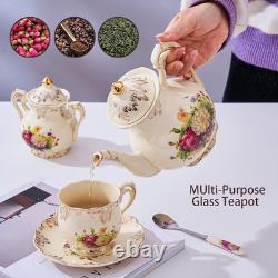 Tea Cup and Saucer Set of 6, 200Ml Vintage Ivory Porcelain Cups Saucers Set with