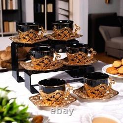 Tea Cups & Set 12 Pieces 90 ml Black and Gold Princesses Unic Design durable Ne
