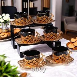Tea Cups & Set 12 Pieces 90 ml Black and Gold Princesses Unic Design durable Ne