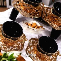 Tea Cups & Set 12 Pieces 90 ml Black and Gold Princesses Unic Design durable Ne