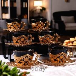Tea Cups & Set 12 Pieces 90 ml Black and Gold Princesses Unic Design durable Ne