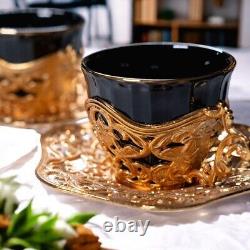 Tea Cups & Set 12 Pieces 90 ml Black and Gold Princesses Unic Design durable Ne