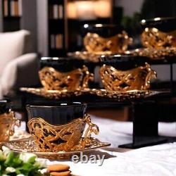Tea Cups & Set 12 Pieces 90 ml Black and Gold Princesses Unic Design durable Ne