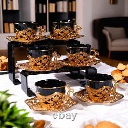 Tea Cups & Set 12 Pieces 90 ml Black and Gold Princesses Unic Design durable Ne