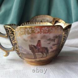 Tea cup Saucer German Porcelain Gold Dresden Helena Wolfsohn Horse Antique