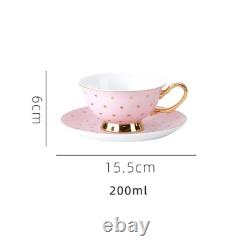 Tea or Coffee set of Pink and Gold Polka Dot Teapot with four cup and saucers
