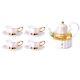 Tea Or Coffee Set Of Pink And White Striped Teapot With Four Cup And Saucers