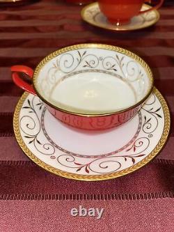 Teavana Exclusive Hand Finished Bone China Tea Set Pot Cups Saucers Red Gold