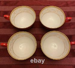 Teavana Exclusive Hand Finished Bone China Tea Set Pot Cups Saucers Red Gold