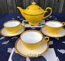 Teavana Noble Poppy Bone China Tea Set Teapot + 3 Cups & Saucers Gold Trim