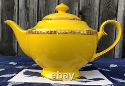 Teavana Noble Poppy Bone China Tea Set Teapot + 3 Cups & Saucers Gold Trim