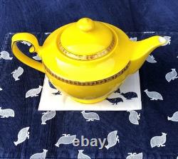 Teavana Noble Poppy Bone China Tea Set Teapot + 3 Cups & Saucers Gold Trim