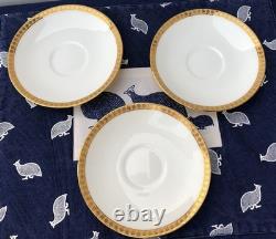 Teavana Noble Poppy Bone China Tea Set Teapot + 3 Cups & Saucers Gold Trim