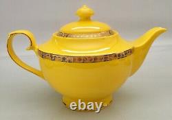 Teavana Noble Poppy Yellow Tea Set Teapot 4 Cups & Saucers Gold Trim Bone China