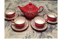 Teavana Ruby Red Tea Set Bone China Tea Set Teapot Cups Saucers Gold 17 Pcs Set