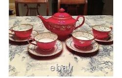 Teavana Ruby Red Tea Set Bone China Tea Set Teapot Cups Saucers Gold 17 Pcs Set