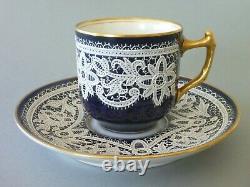 Testolini Venezia Lace Coffee Cup & Saucer White Lace Cobalt Blue