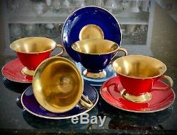 The Royal Collection Cups & Saucers (by Aynsley) Cobalt, Red 22kt Gold X Four