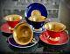 The Royal Collection Cups & Saucers (by Aynsley) Cobalt, Red 22kt Gold X Four