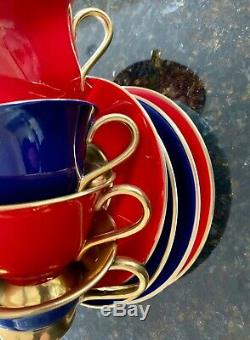 The Royal Collection Cups & Saucers (by Aynsley) Cobalt, Red 22kt Gold X Four