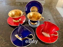 The Royal Collection Cups & Saucers (by Aynsley) Cobalt, Red 22kt Gold X Four