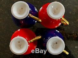 The Royal Collection Cups & Saucers (by Aynsley) Cobalt, Red 22kt Gold X Four