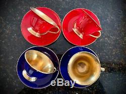 The Royal Collection Cups & Saucers (by Aynsley) Cobalt, Red 22kt Gold X Four