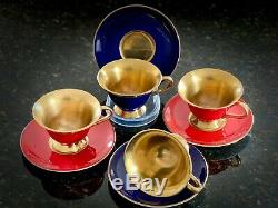 The Royal Collection Cups & Saucers (by Aynsley) Cobalt, Red 22kt Gold X Four