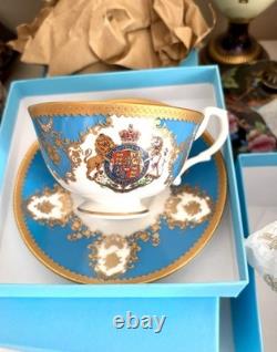 The Royal collection fine bone china Tea Cup & Saucer Set 2pc gilded English