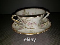 Theodore Haviland Limoges France Soup Boullion Tea Cup Saucer Double Gold Rose