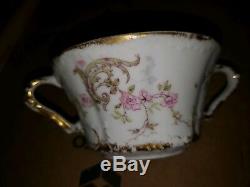 Theodore Haviland Limoges France Soup Boullion Tea Cup Saucer Double Gold Rose