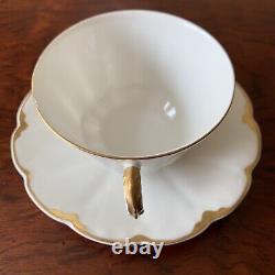 Theodore Haviland Limoges France Tea Cups & Saucers White Gold Trim Set of 4