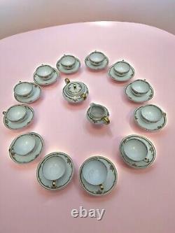 Theodore Haviland Limoges Tea Set (12) Cups Saucers Cream & Sugar Roses Gold